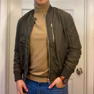 Mens H&M Olive Nylon Bomber Jacket Size Medium